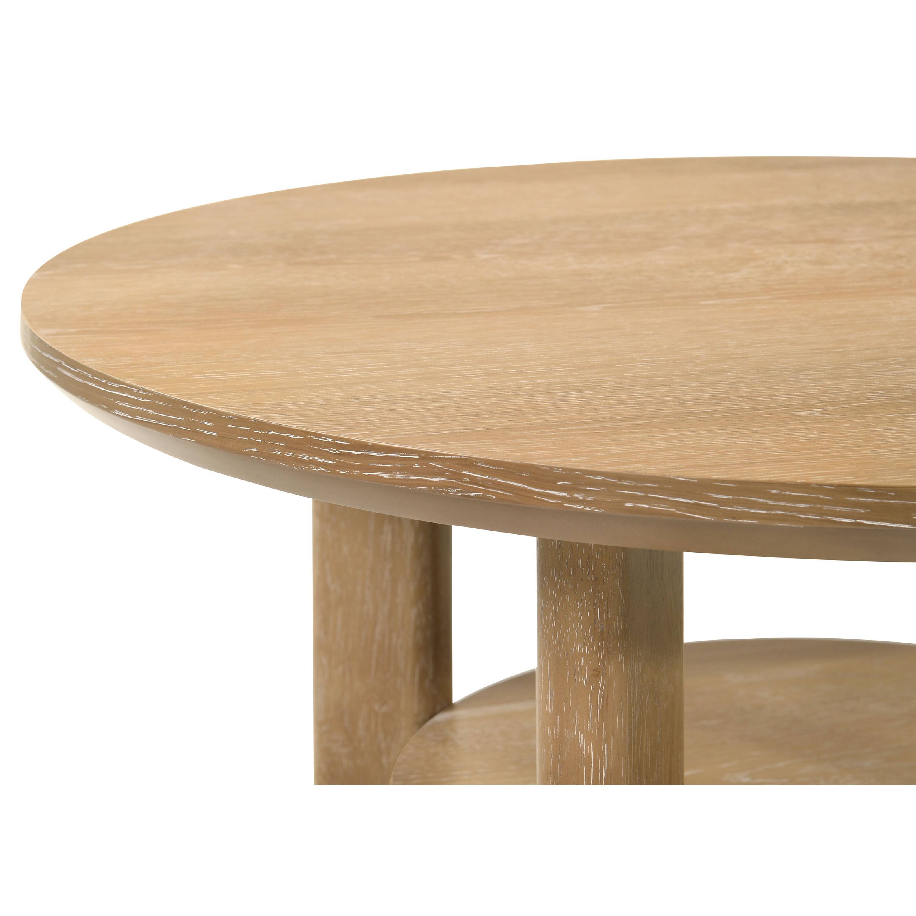 Alt View 3. Manhattan Lane - Clera Round Side End Table with Open Shelf, Wood 22Inch - Light Oak Brown.