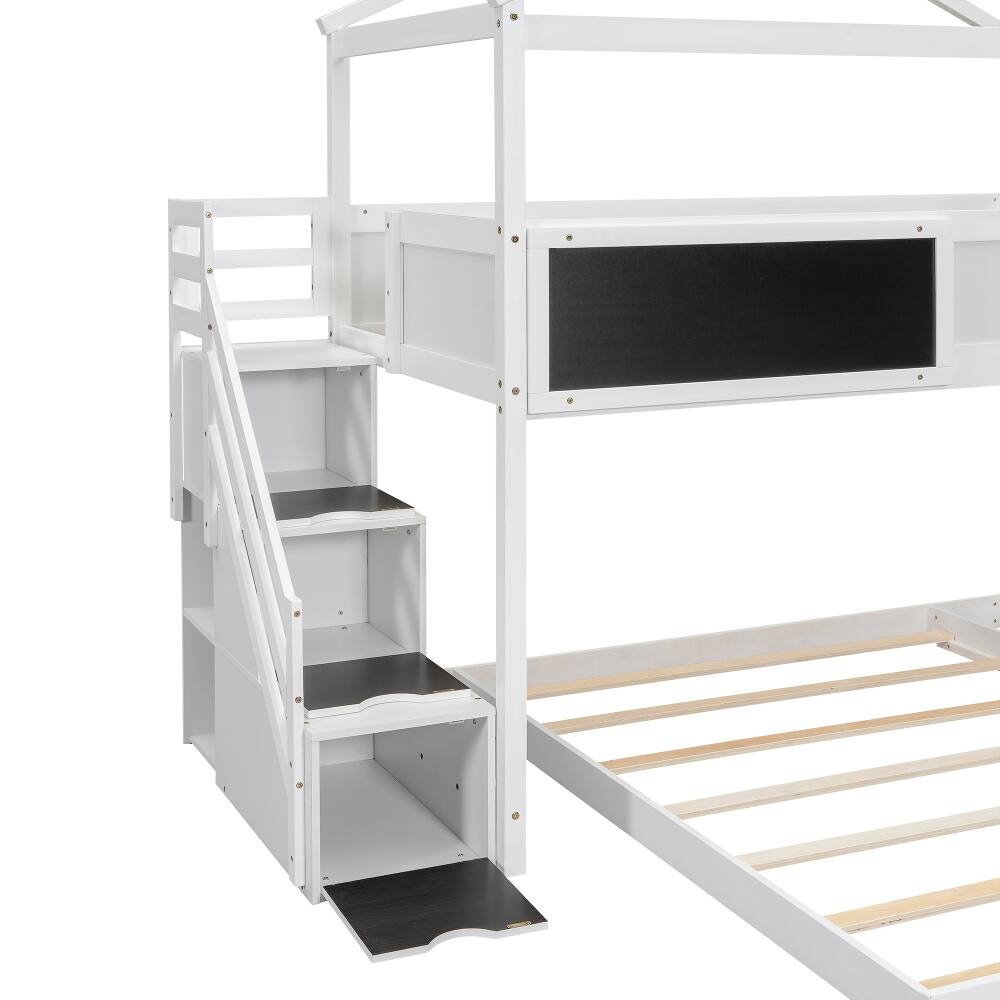 Alt View 9. Loheer - Loheer Twin Over Full House Bunk Bed with Storage Staircase and Blackboard White - White.