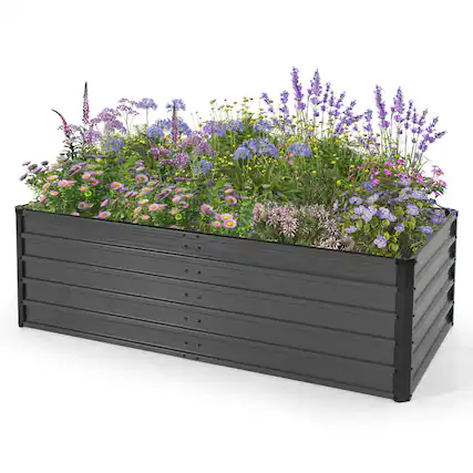 Front. Nuu Garden - 6x3x2ft Rectangular Galvanized Raised Garden Bed Metal Planter Box for Vegetables Flowers Herb - Dark Gray.