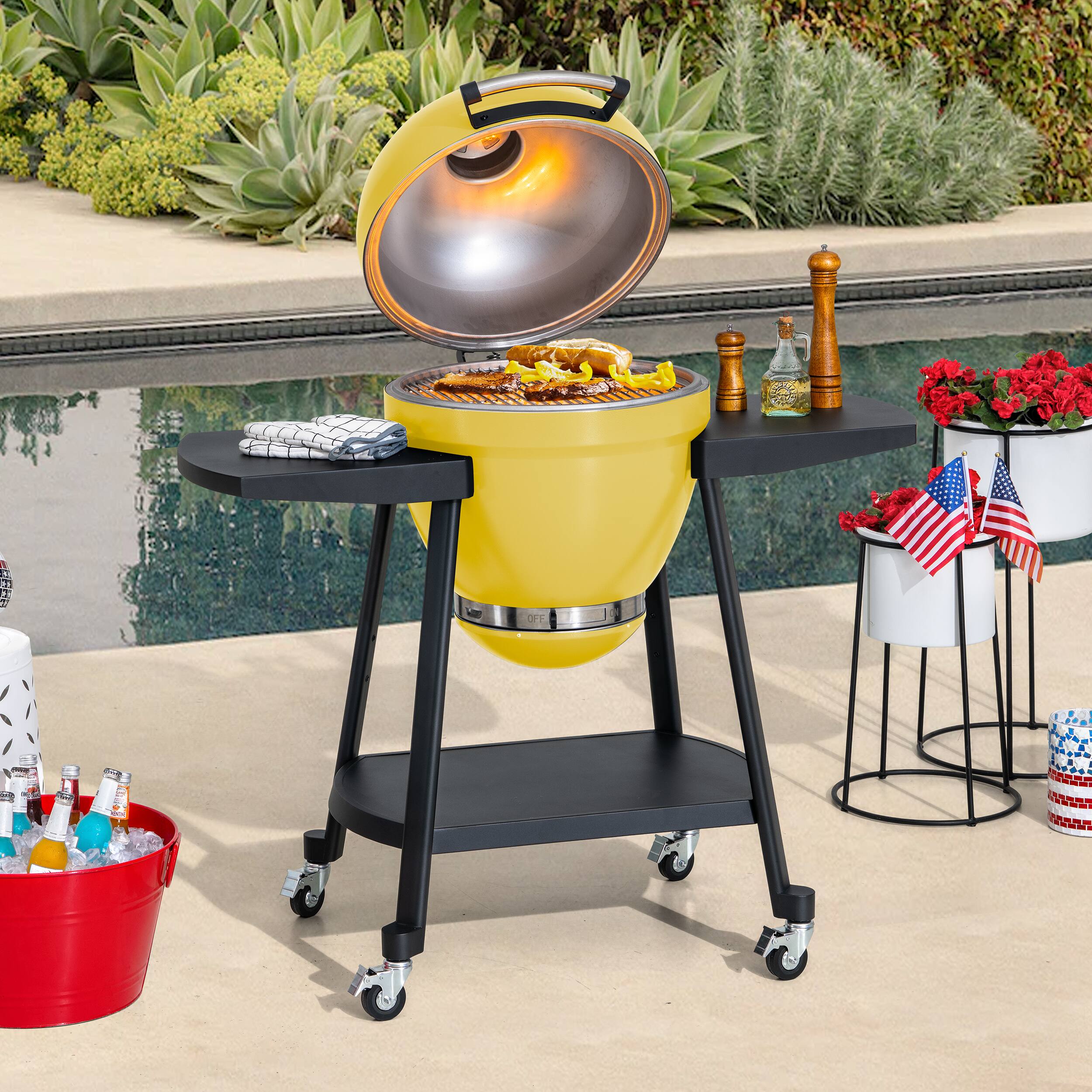 Angle. SUNJOY - Sunjoy 20IN Egg-shaped Grill - Yellow - Yellow.