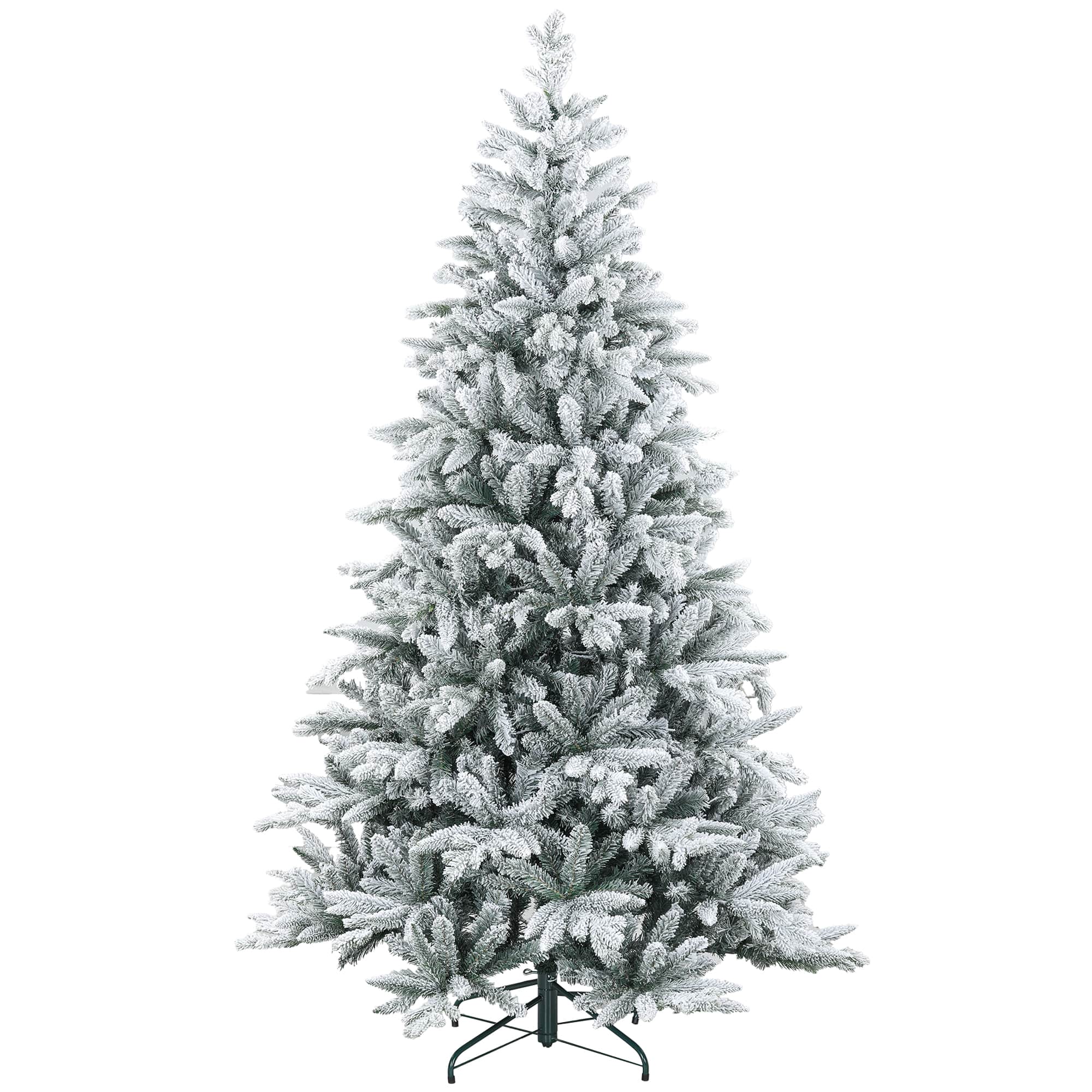Homcom - Artificial Flocked Christmas Tree with Snow Tips, Easy Assembly - Green