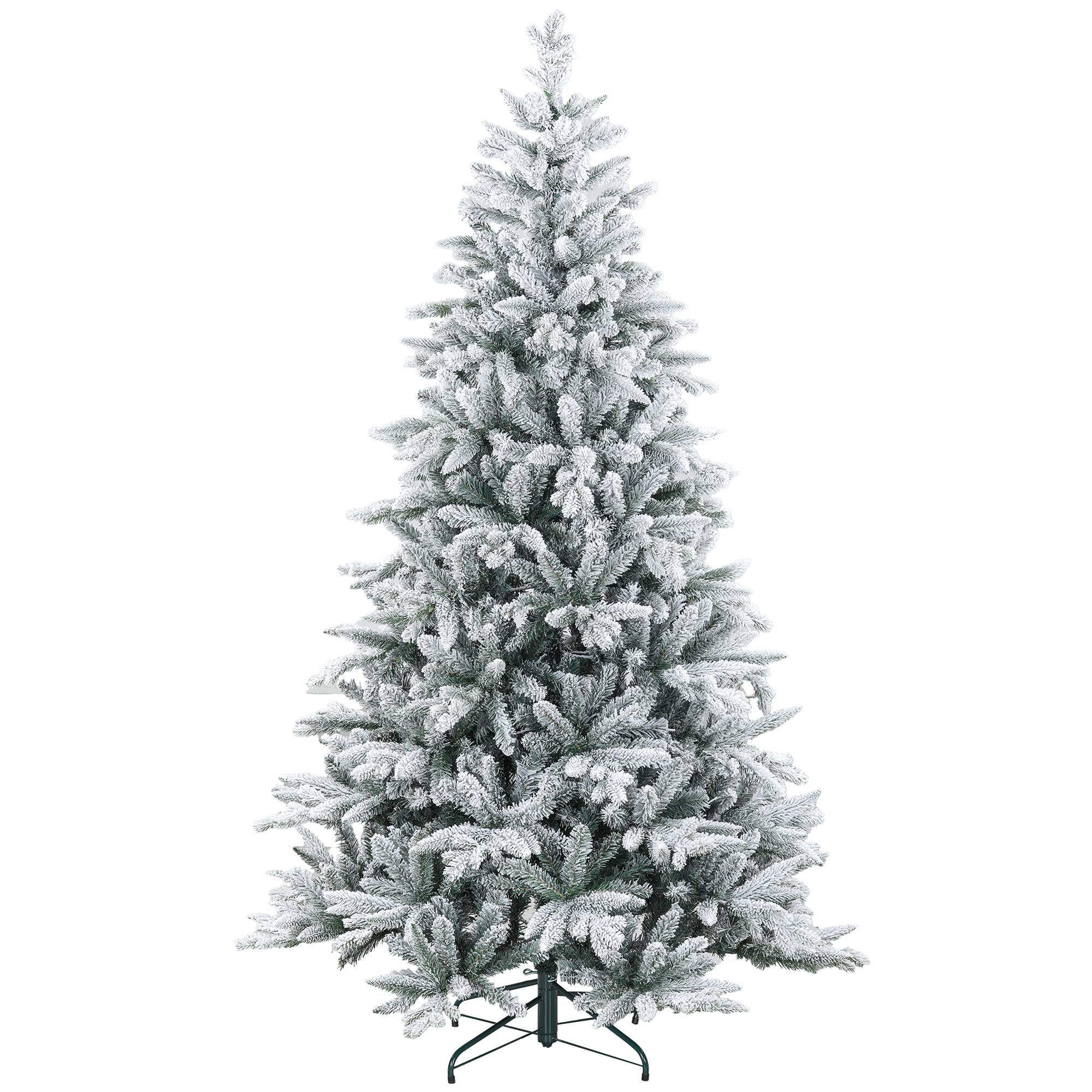 Homcom - Artificial Flocked Christmas Tree with Snow Tips, Easy Assembly - Green