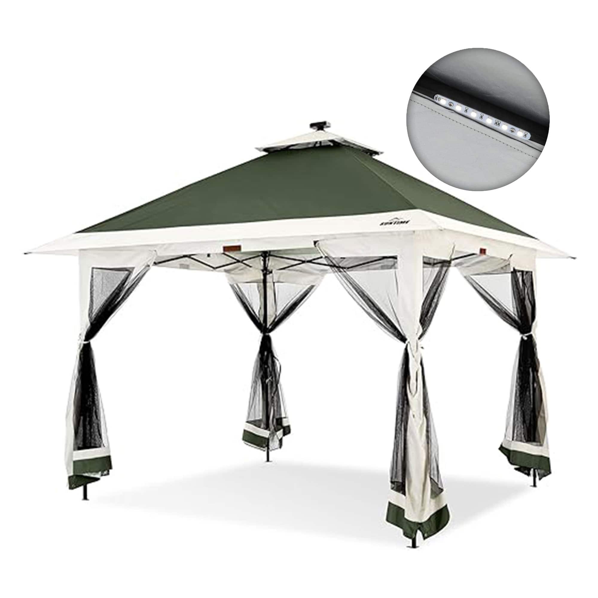 Suntime - 12x12 Instant Pop Up Gazebo Solar Light Screen Canopy Tent Cover - Green