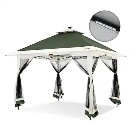 Front. Suntime - Suntime 12x12 Instant Pop Up Gazebo Solar Light Screen Canopy Tent Cover, Green - Green.