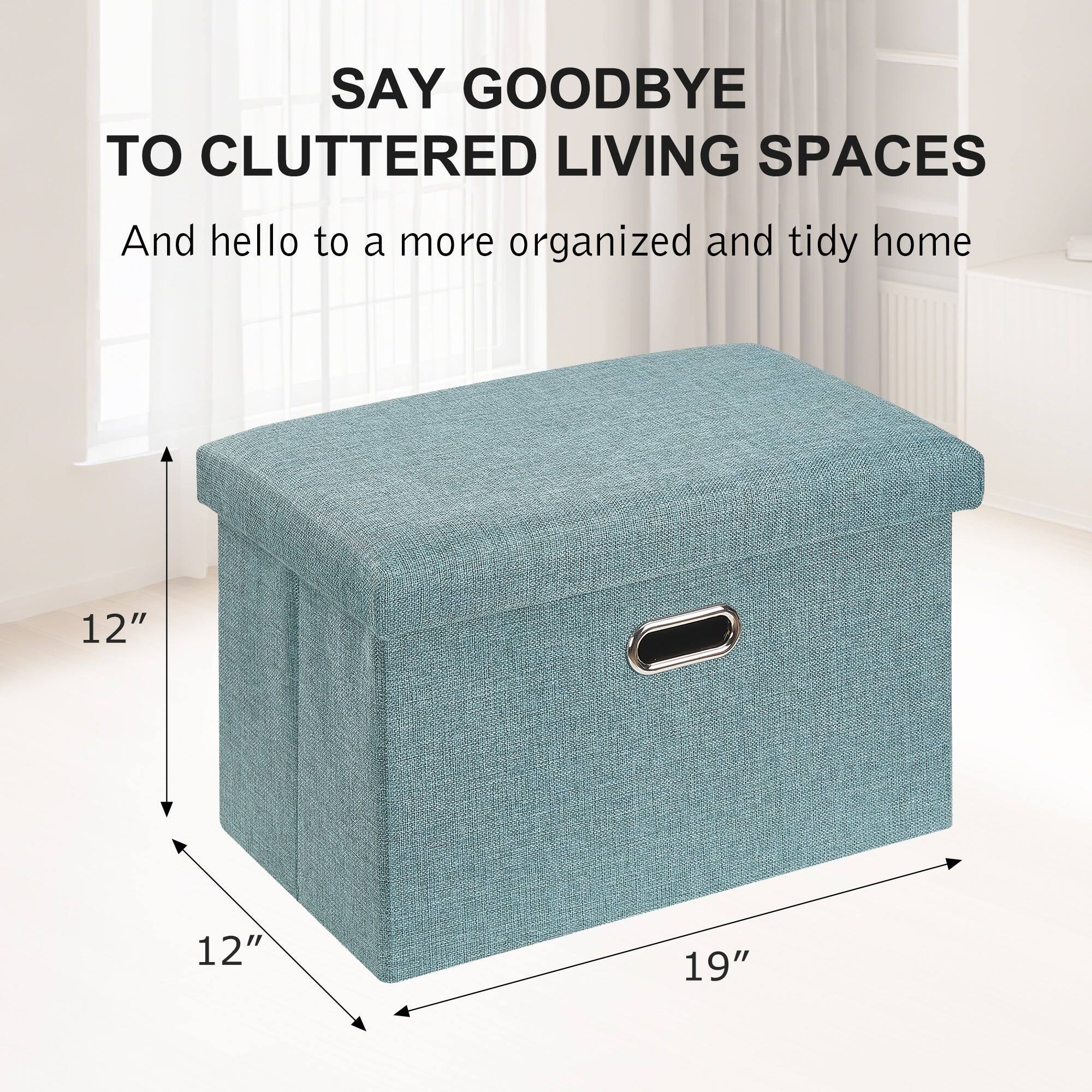 SAY GOODBYE TO CLUTTERED LIVING SPACES  
And hello to a more organized and tidy home  

12"  
12"  
19"