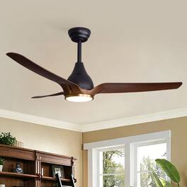 Siljoy - 52 Inch Ceiling Fan with LED Light Black Wood Grain 3 ABS Blades Hanging Ceiling Fan for Bedroom Living Room - Brown