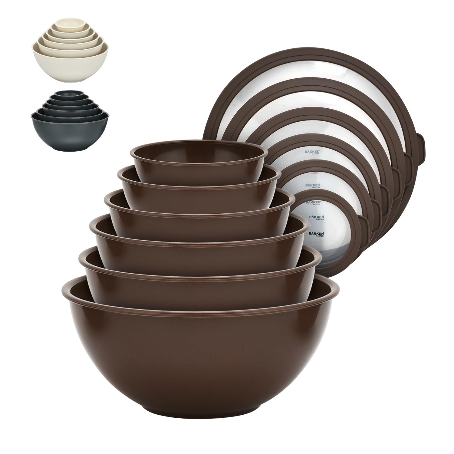 Bakken- Swiss - Bakken Master 12-Piece Mixing Bowl Set with Lids – BPA-Free, Microwave, Freezer & Dishwasher Safe - Brown