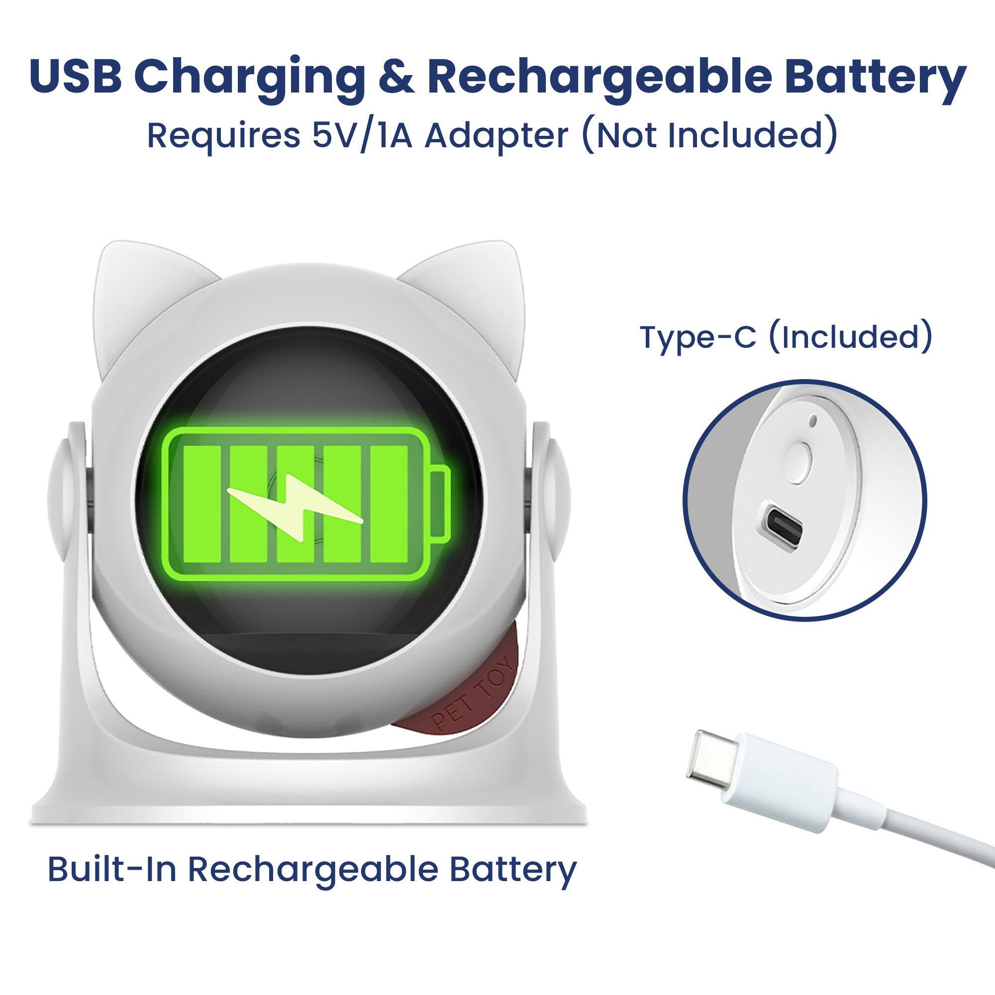 USB Charging & Rechargeable Battery  
Requires 5V/1A Adapter (Not Included)  
Type-C (Included)  
Built-In Rechargeable Battery