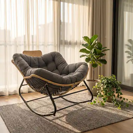 Front. Loheer - Loheer 39.37" Papasan Rocking Chair Outdoor Egg Chair Dark Grey - Dark Grey.