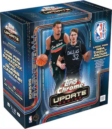 Topps Chrome Update 2025/26 Basketball
Look for NBA Debut Patch Autographs!
72 Total Cards
2025/26 Victor Wembanyama
Topps Chrome Update Series
Look for NBA Debut Patch Autographs!
May include expiration dates. No purchase necessary. Visit Topps.com for details and entry.
NBA
Topps
