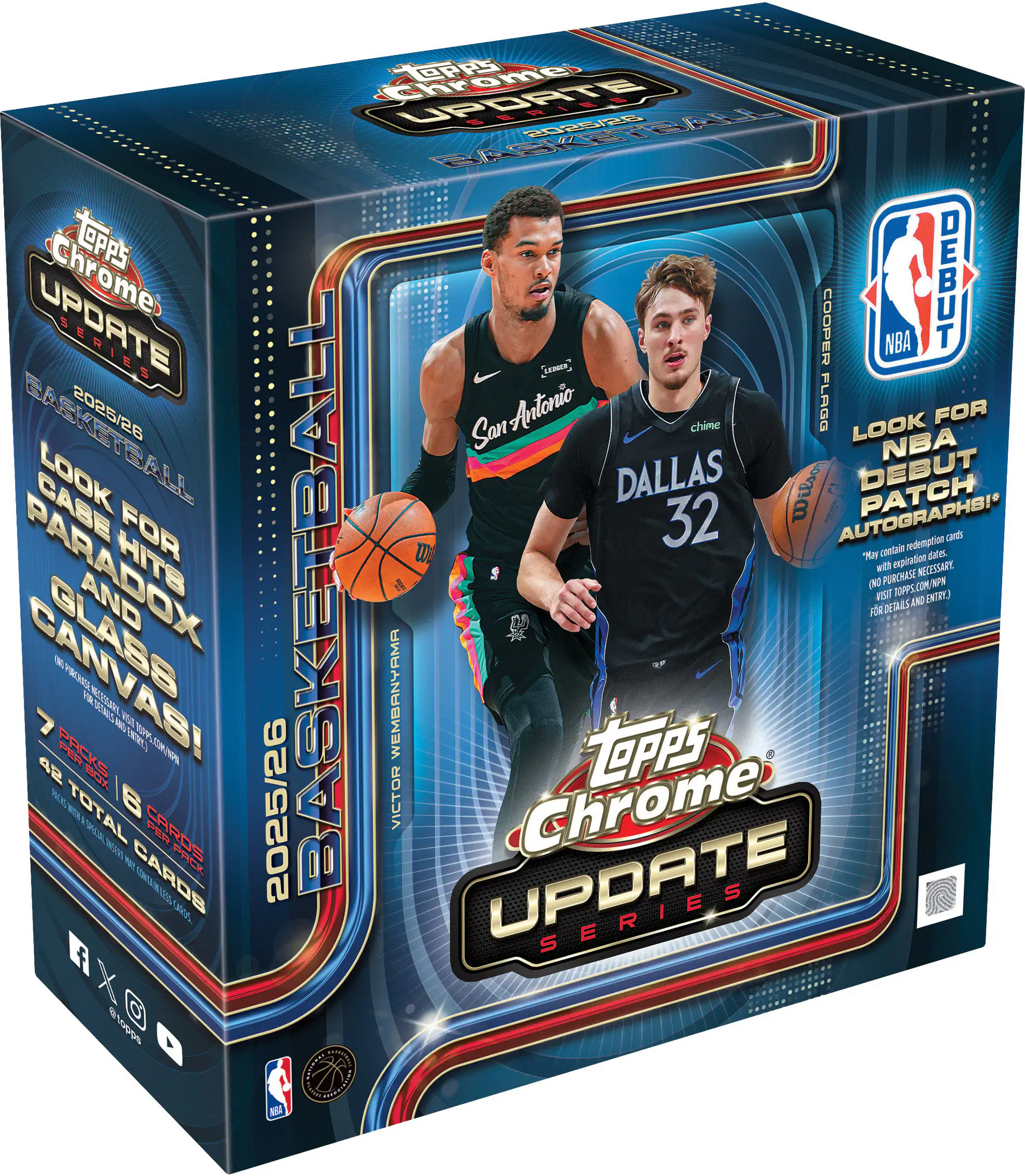 Topps Chrome Update 2025/26 Basketball

Look for NBA Debut Patch Autographs!

72 Total Cards

2025/26 Victor Wembanyama

Topps Chrome Update Series

Look for NBA Debut Patch Autographs!

May include expiration dates. No purchase necessary. Visit Topps.com for details and entry.

NBA

Topps