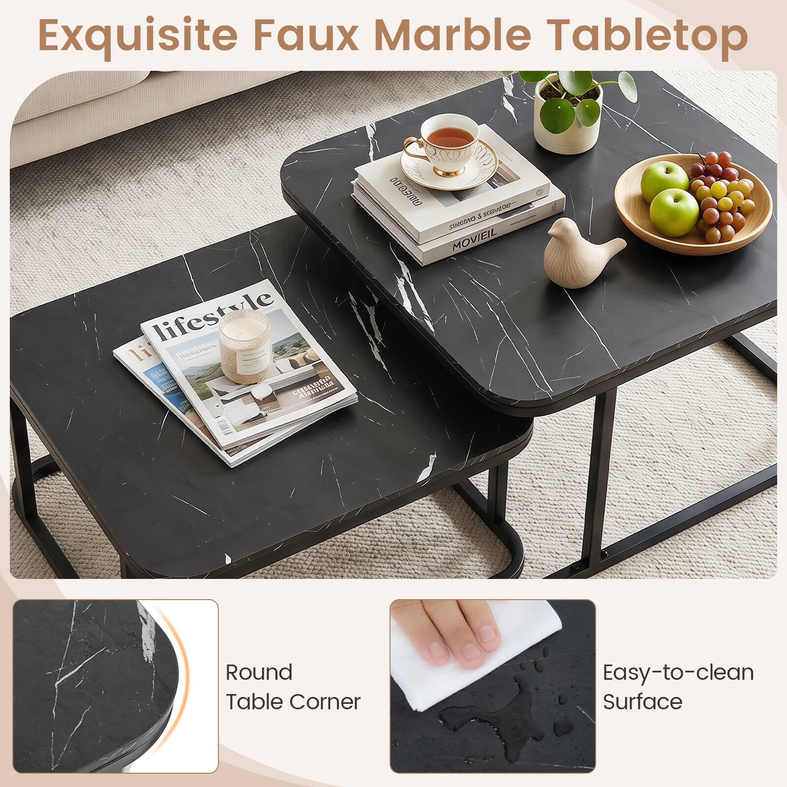 Exquisite Faux Marble Tabletop

lifestyle

Round Table Corner

Easy-to-clean Surface