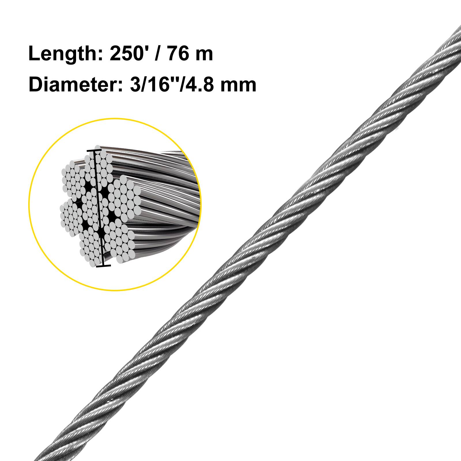 Length: 250' / 76 m  
Diameter: 3/16" / 4.8 mm