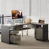 Bestier - 63inch L Shaped Computer Desk with File Drawers with Storage Cabinet for Home Office - Gray