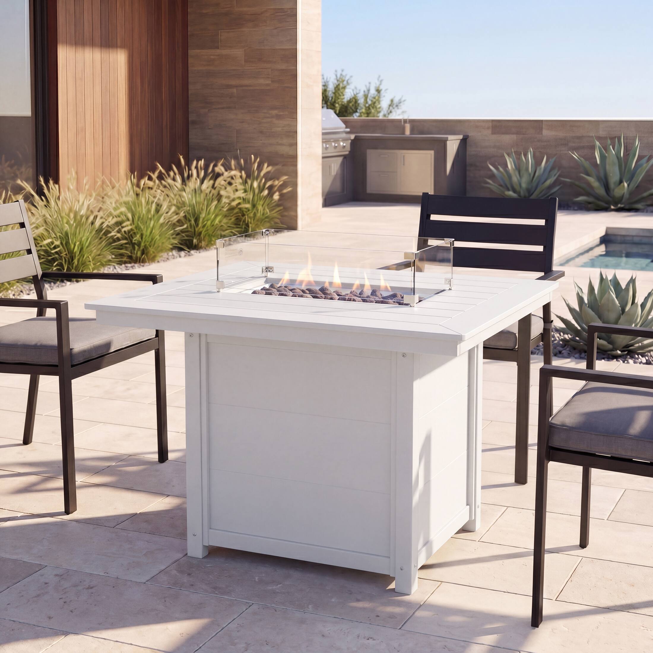 Angle. WestinTrends - WestinTrends Helios 46" Modern Outdoor Patio Gas Propane Rectangular Fire Pit Table - White.