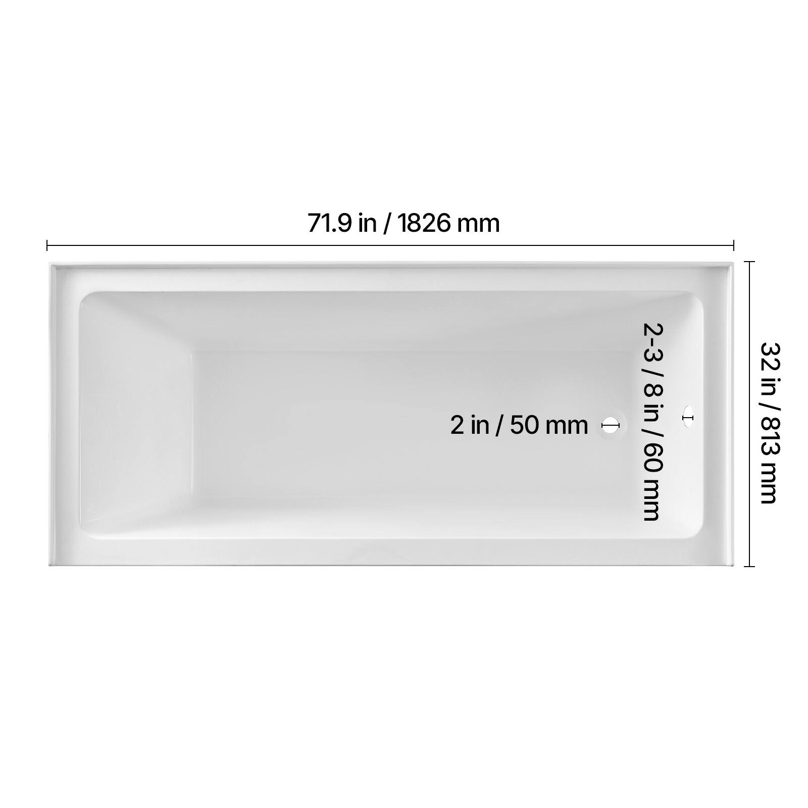 71.9 in / 1826 mm  
2 in / 50 mm  
2-3/8 in / 60 mm  
32 in / 813 mm