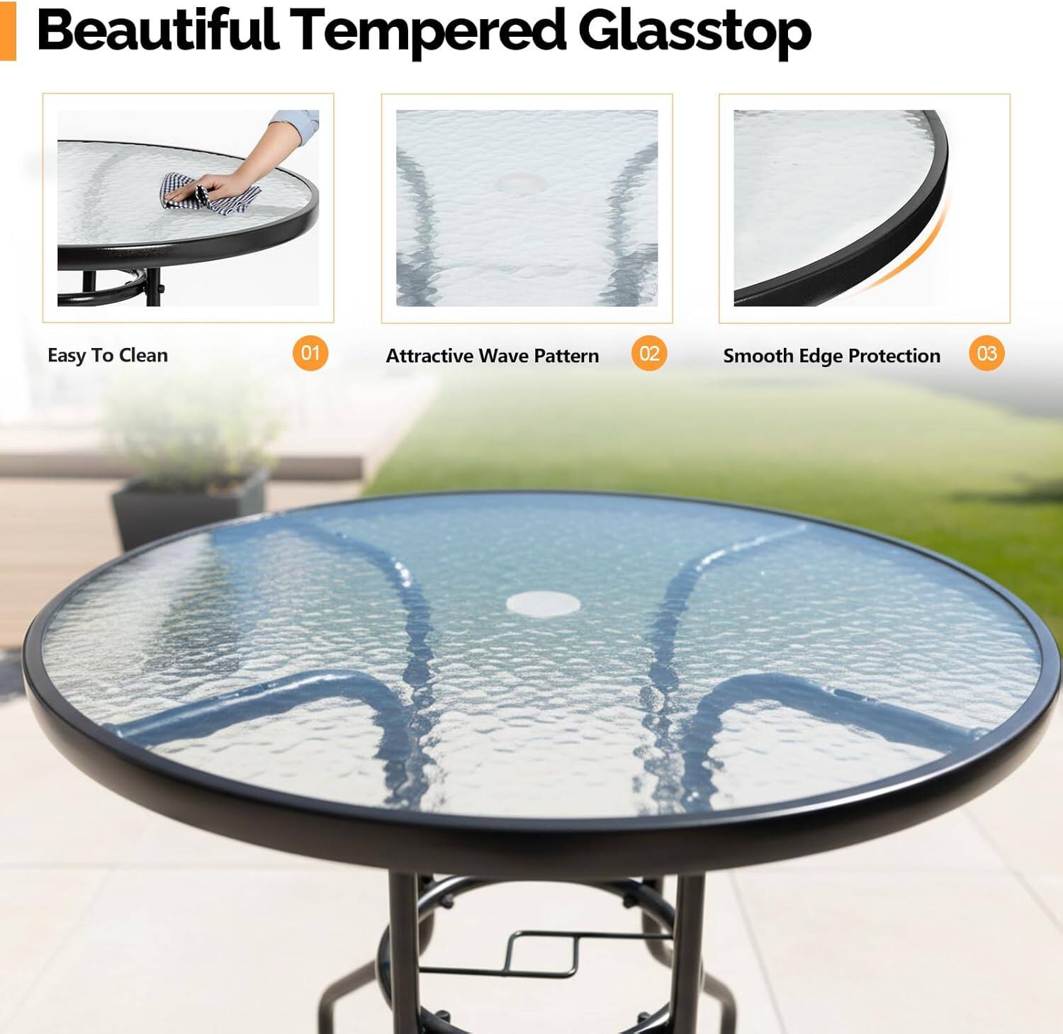 Beautiful Tempered Glasstop

01 Easy To Clean  
02 Attractive Wave Pattern  
03 Smooth Edge Protection