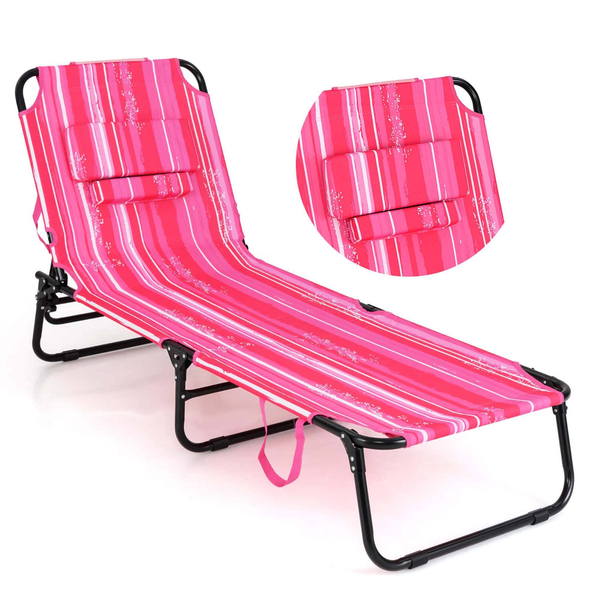 Costway - Beach Chaise Lounge Chair with Face Hole Pillows & 5-Position Adjustable Backrest - Light Pink price history on PriceWatchPro