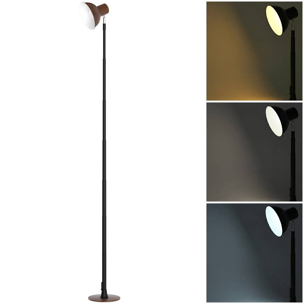Angle. Topteng - Height Adjustable LED Floor Lamp,3 Color Temperatures,10%-100% Dimmable,150° Rotating Shade for Bedroom/Office Lighting - Walnut.