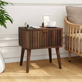 Vipbear - grooved bedside tables, medieval modern coffee tables with drawers, walnut bedside tables,Set of 2 - White