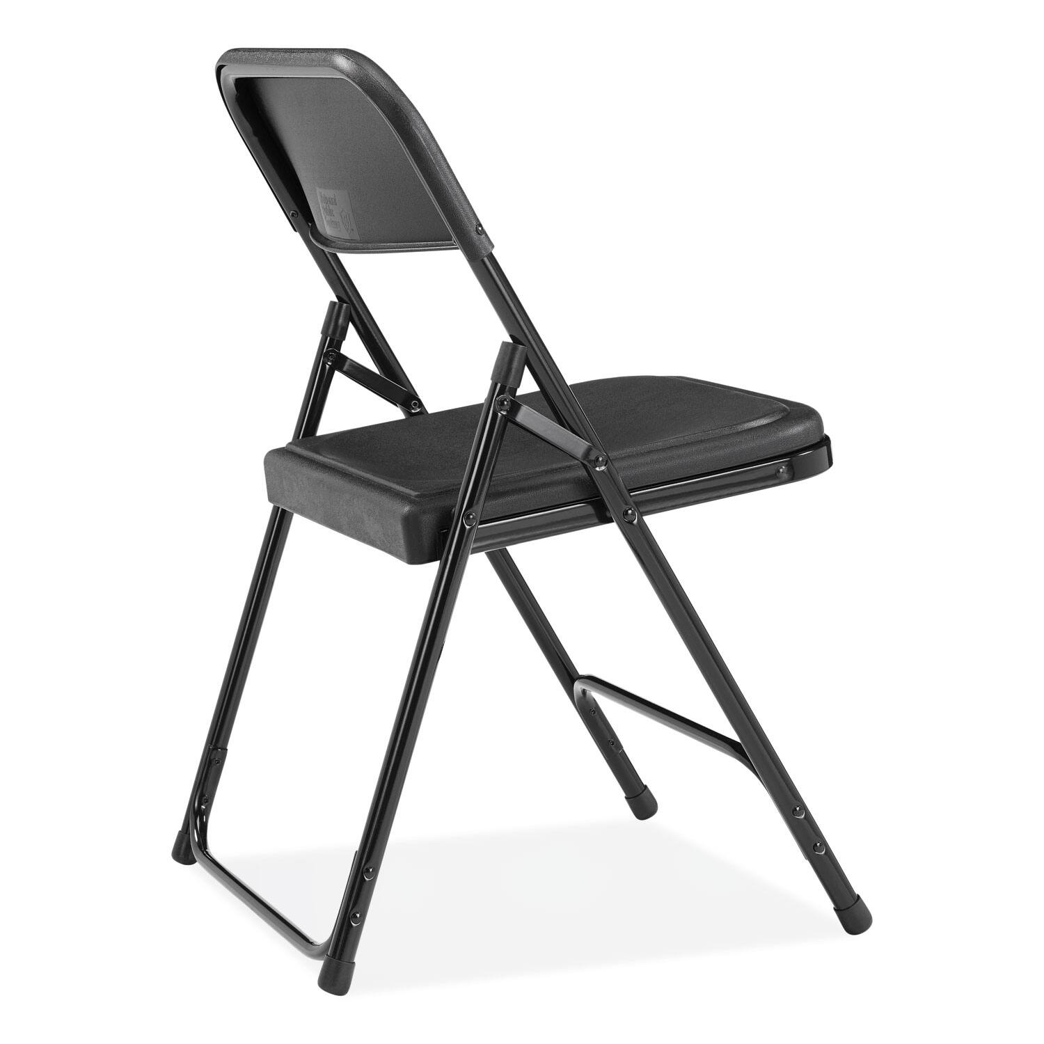 Back. National Brand - 800 Series Plastic Folding Chair Supports Up to 500 lb 18 Seat Height Black Seat Black Back Black Base 4/Carton - Black.