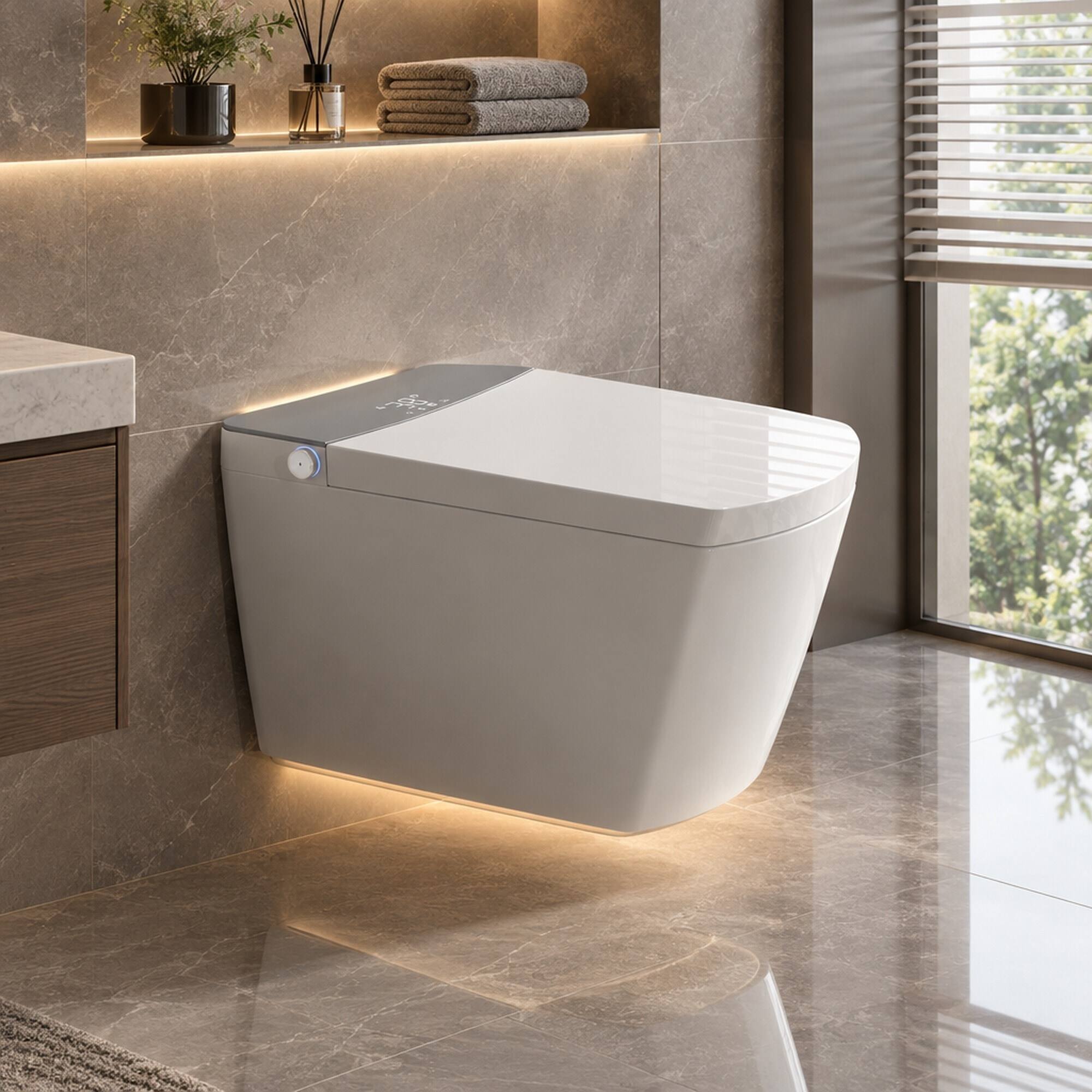RYHNUYNE Modern Integrated Smart Toilet, Auto Open and Close Lid Heated ...