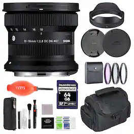 Sigma - 10-18mm f/2.8 DC DN Contemporary Lens (Canon RF-S) with Advance Accessories and Travel Bundle | 207972 - Black
