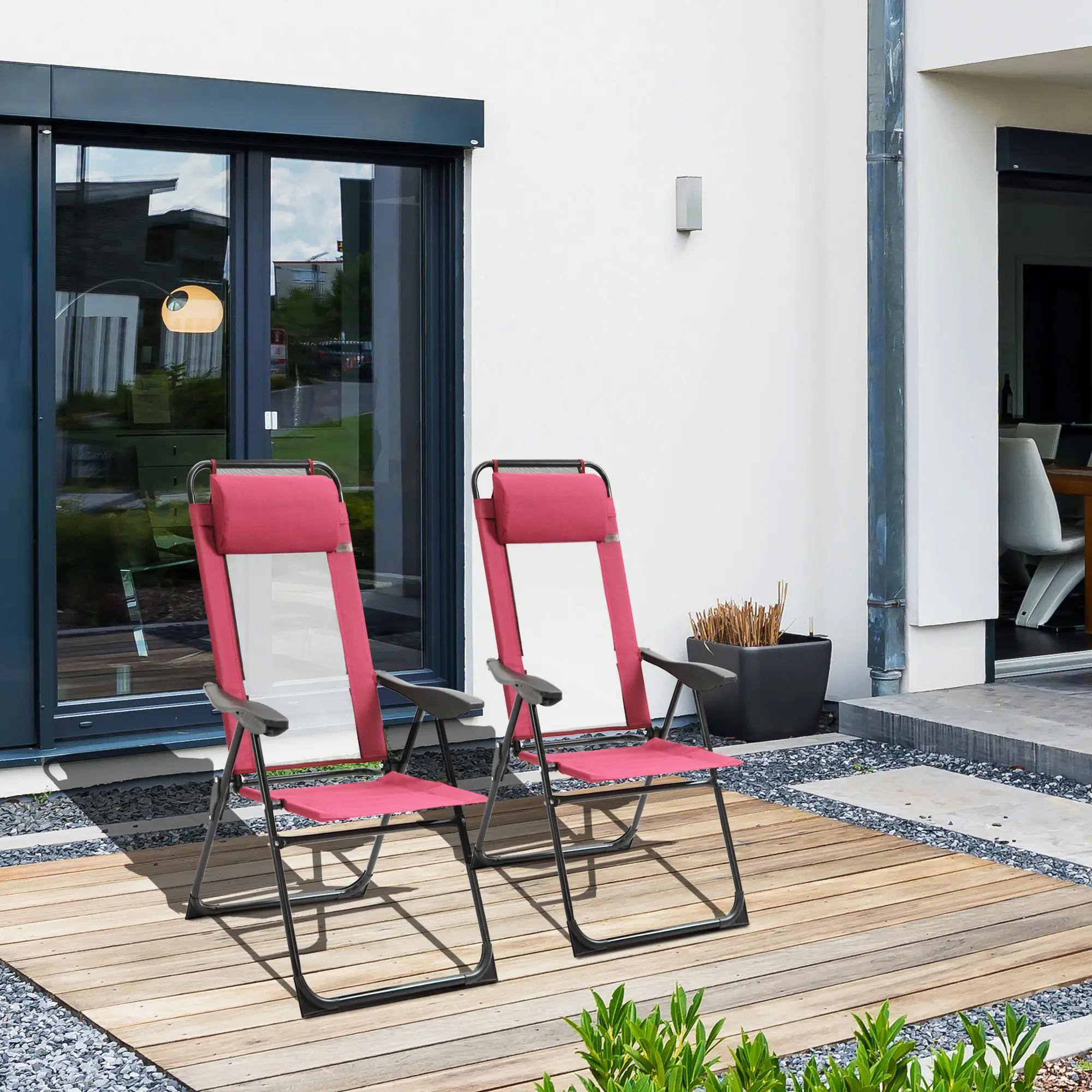 Left. Resenkos - Resenkos Folding Patio Dining Chairs Set Of 2 - Black Outdoor Deck Chairs With Adjustable Sling Backs, Red - Red.
