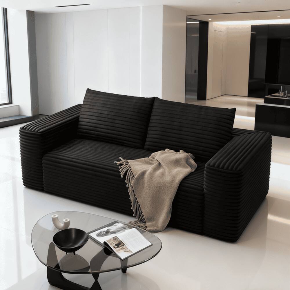 Alt View 2. Kadyn - 2-Seater Cloud Loveseat Sofa in a Box, Corduroy Memory Foam, No Assembly, Black - Black.