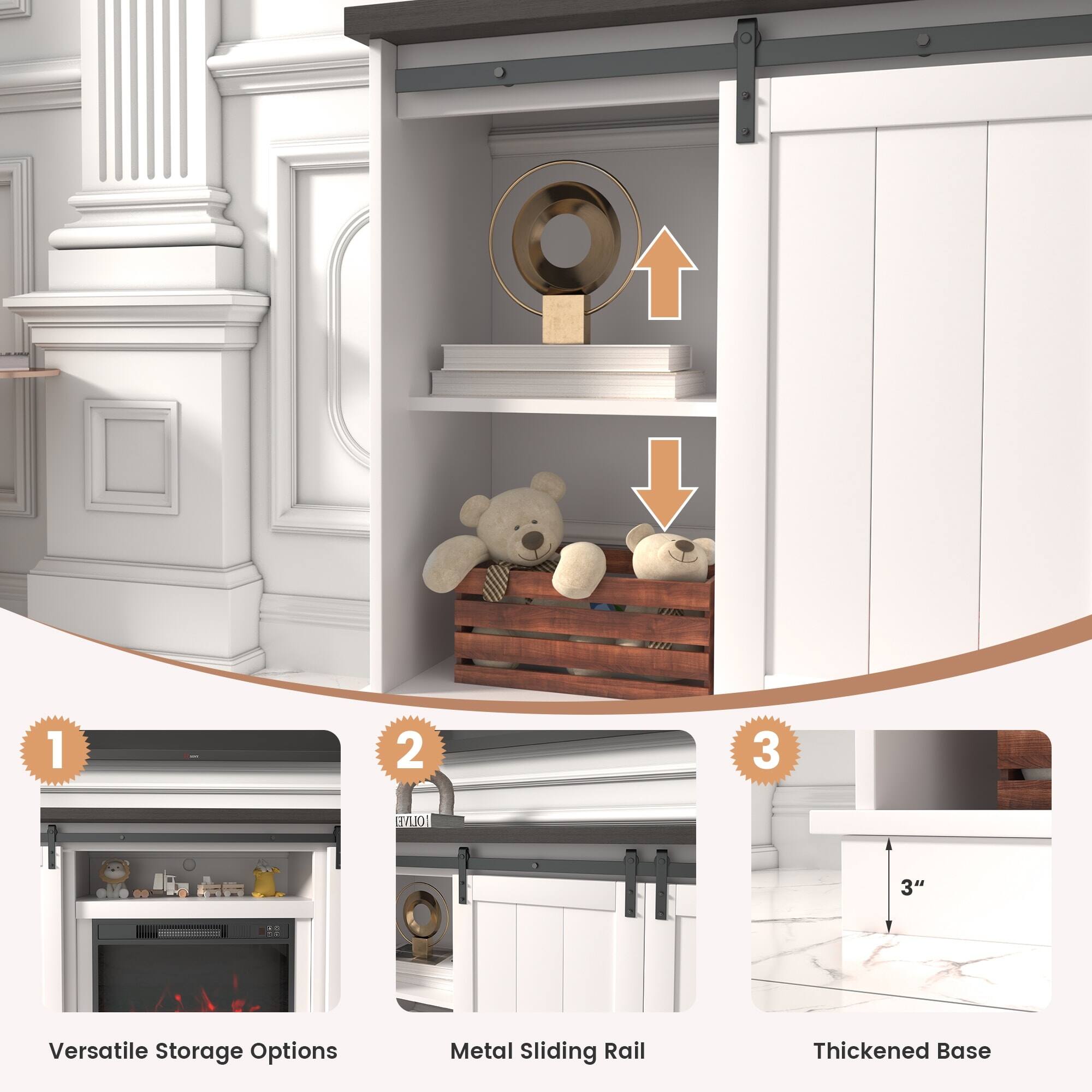 1. Versatile Storage Options
2. Metal Sliding Rail
3. Thickened Base