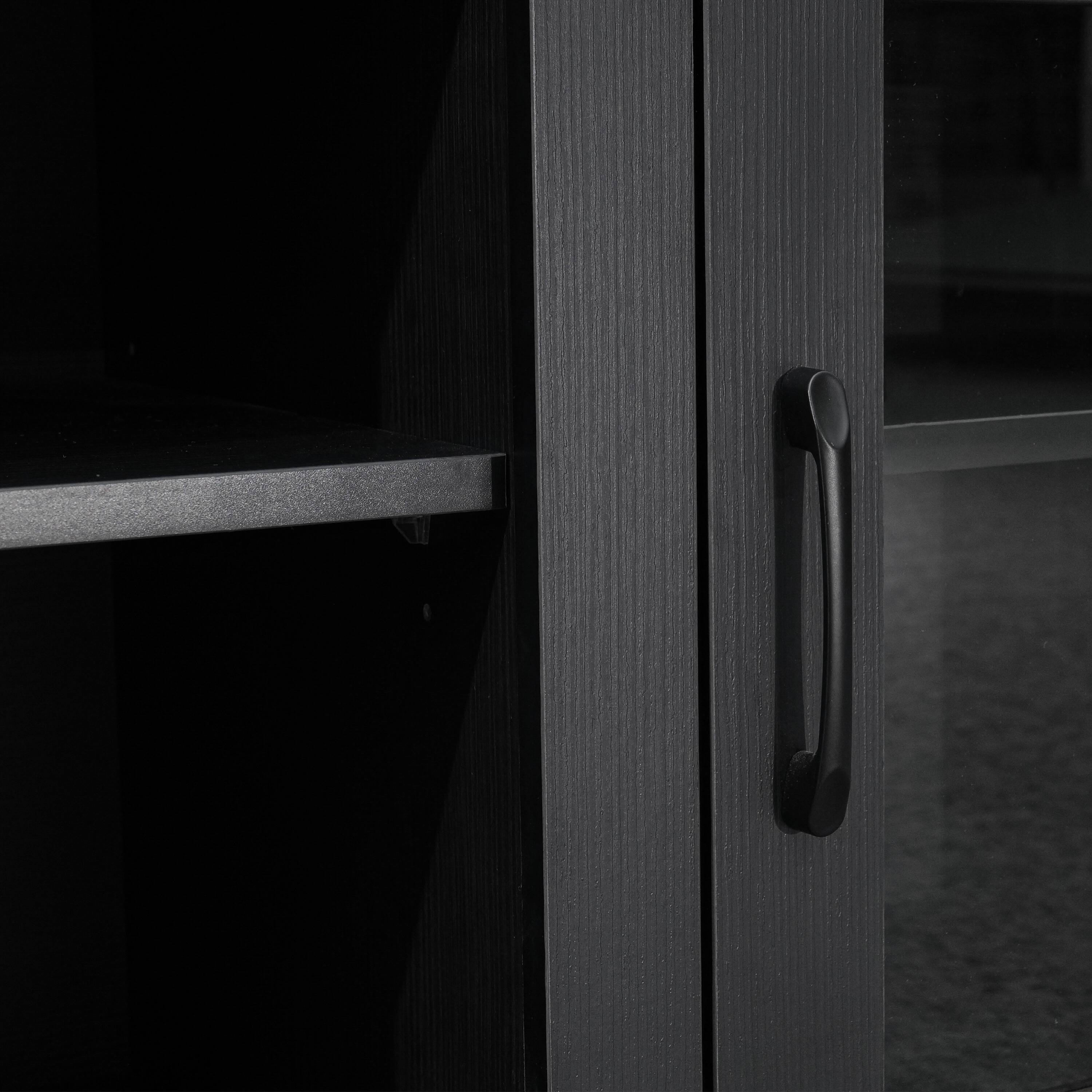 Alt View 8. Emma + Oliver - Liam TV Stand for up to 80" TV's - 65" Media Console with Classic Full Glass Doors & 3 Adjustable Shelves - Black.