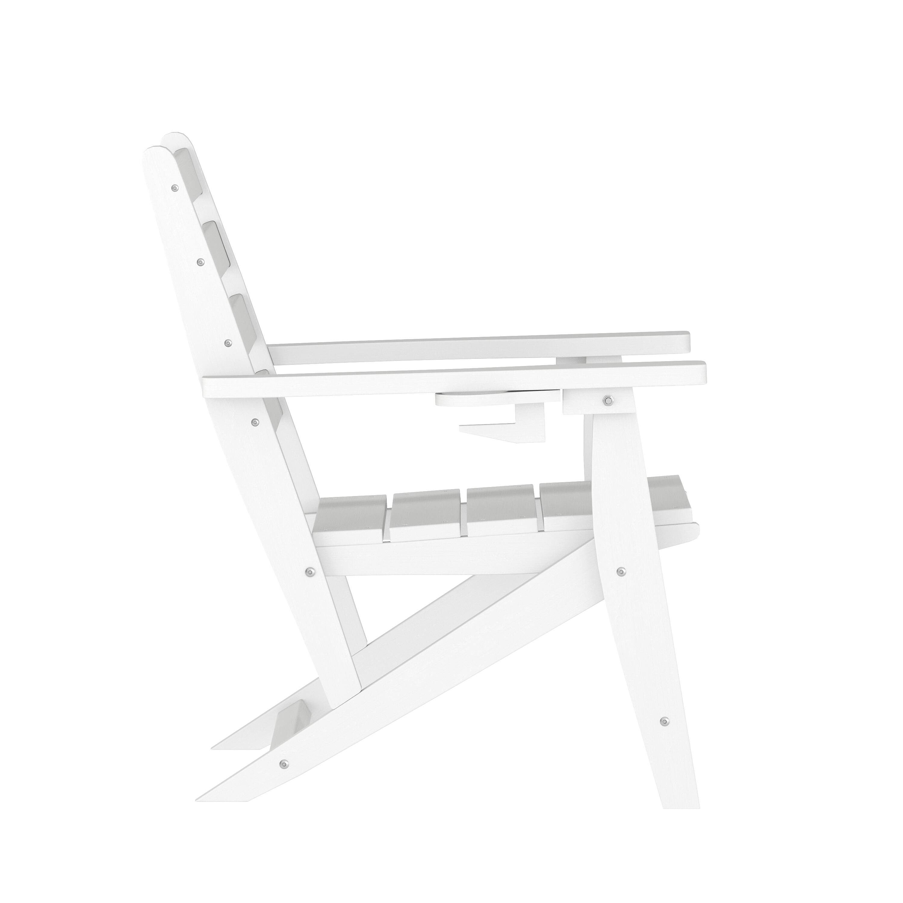 Alt View 7. Emma + Oliver - Arcata Adirondack Dining Chair with Fold Out Cup Holder, Weather Resistant Recycled HDPE Adirondack Chair - White.