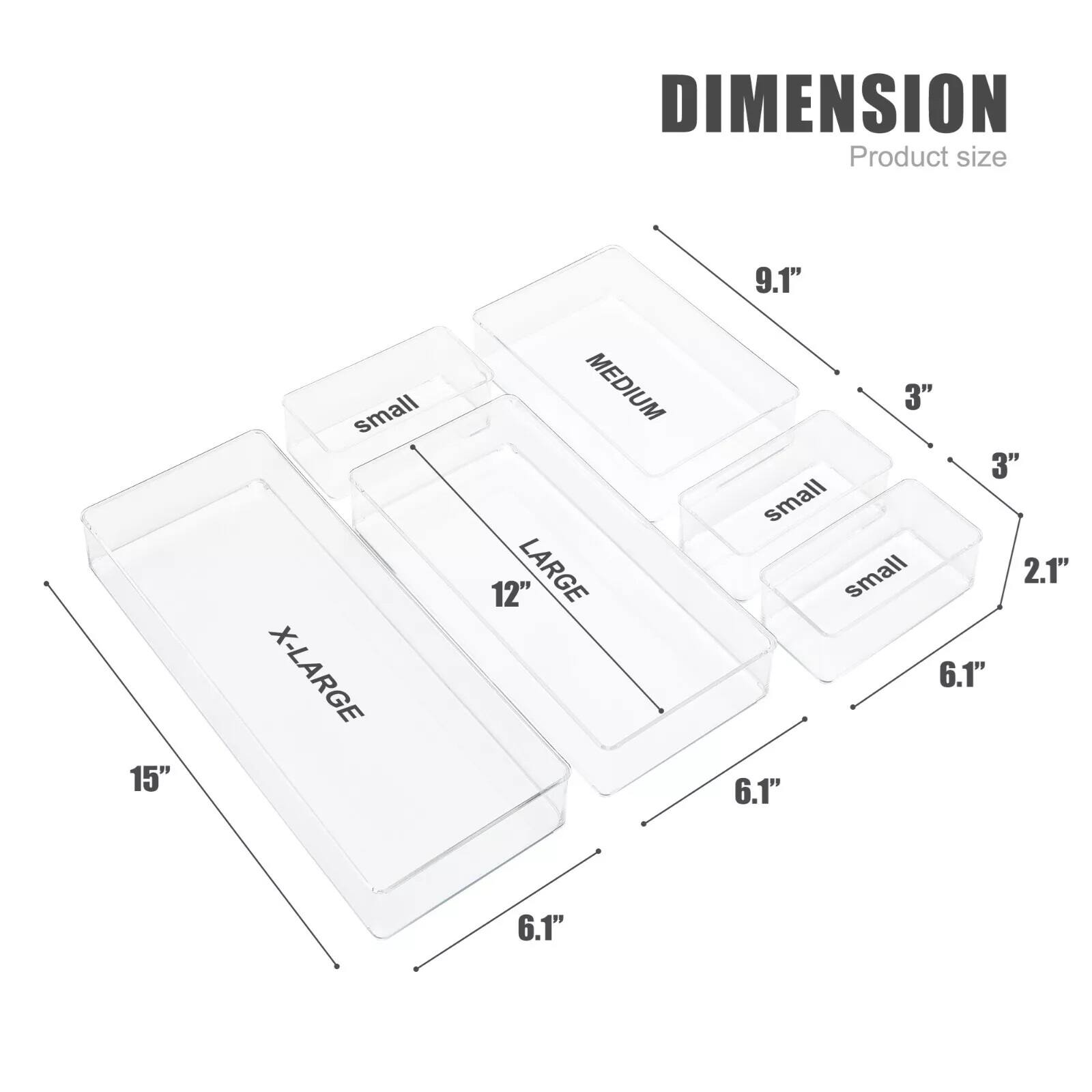 DIMENSION  
Product size  

- X-LARGE: 15" x 6.1"  
- LARGE: 12" x 6.1"  
- MEDIUM: 9.1" x 3"  
- small: 2.1" x 3"