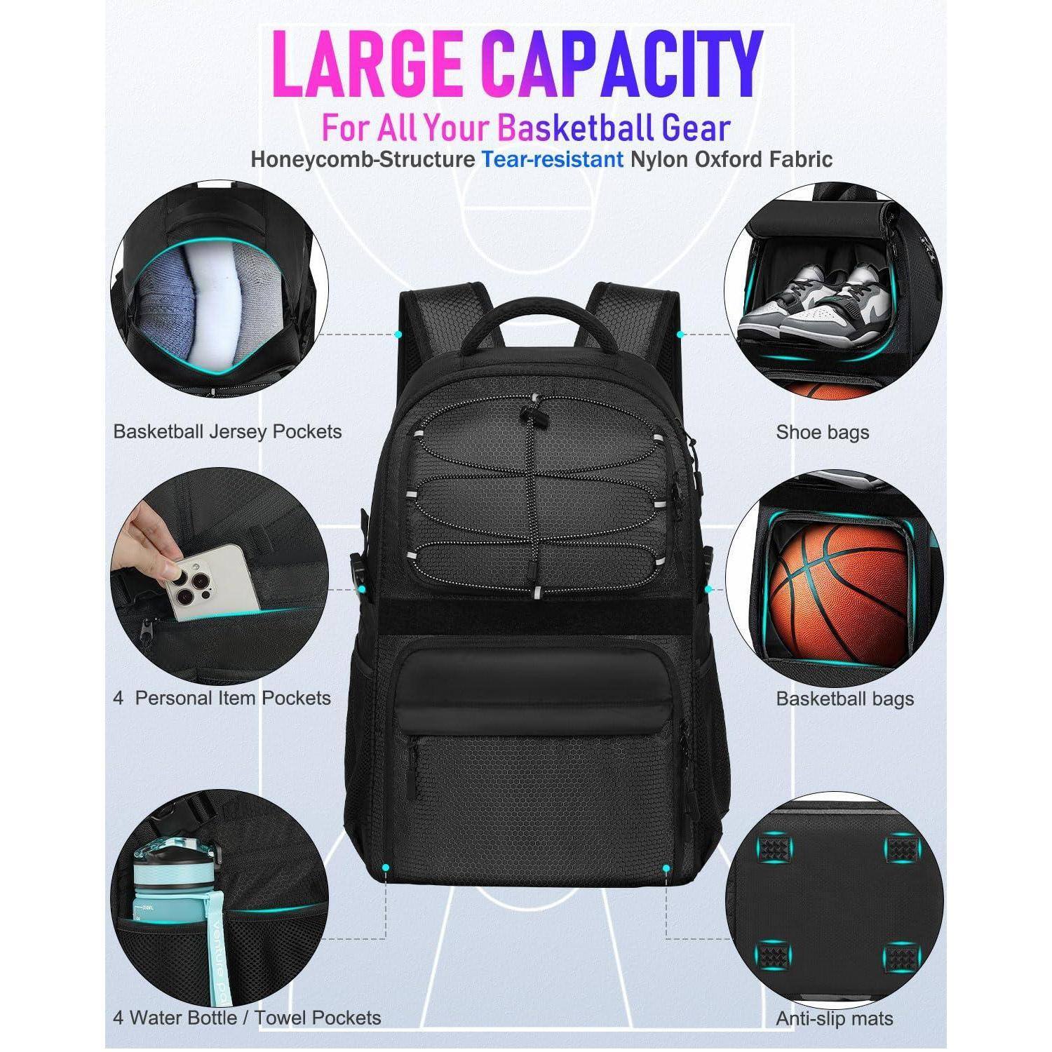 Alt View 1. Cozy Serene - Basketball Bag Backpack With Ball Holder Shoes Compartment  Large Accessories Sports - White.