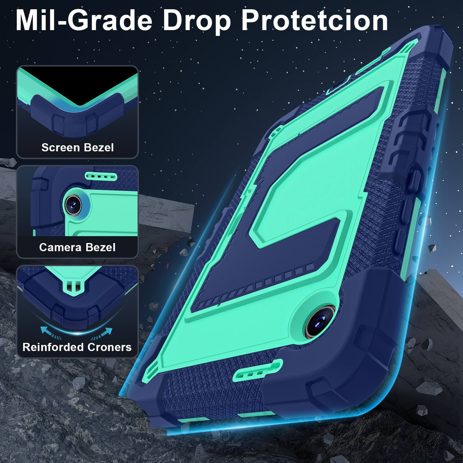 Mil-Grade Drop Protection  
Screen Bezel  
Camera Bezel  
Reinforced Corners