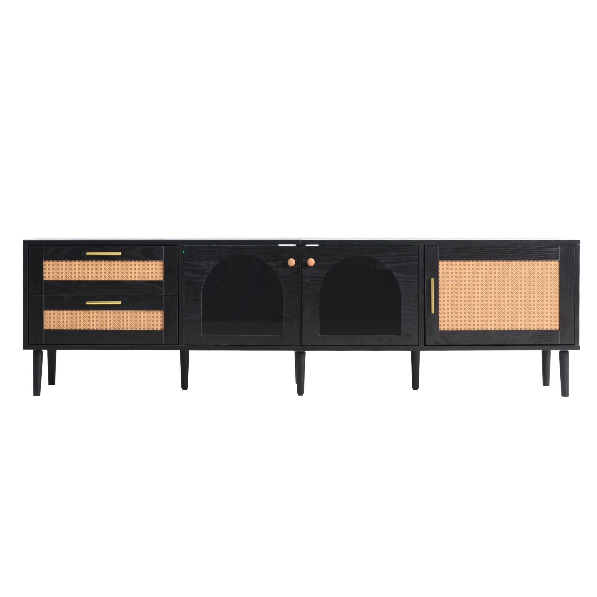 Alt View 4. MERAVOM - Rattan TV Stand for Tvs up to 80" Entertainment Center with 2 Drawers & 3 Cabinets, Media Console Table for Living Room - Black.