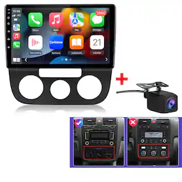 Junsun - For Volkswagen Jetta 5 2005-2010 Manual AC Backup Camera 4+64GB 10"Android 15 carplay Car Stereo Radio GPS Navi WIFI SWC - Black