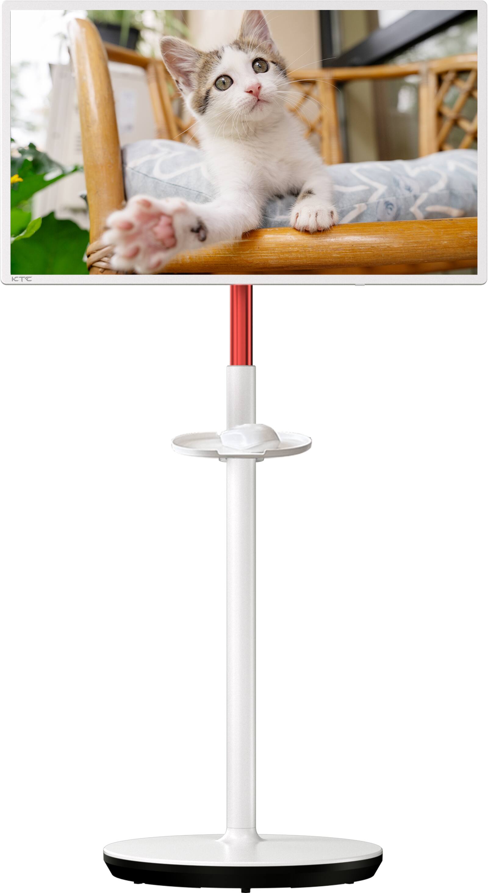 Left. KTC - 32" 4K Touchscreen Portable Monitor with Full Swivel Rotation,  2160p UHD LCD, Google EDLA Certified with Android 13 - White.