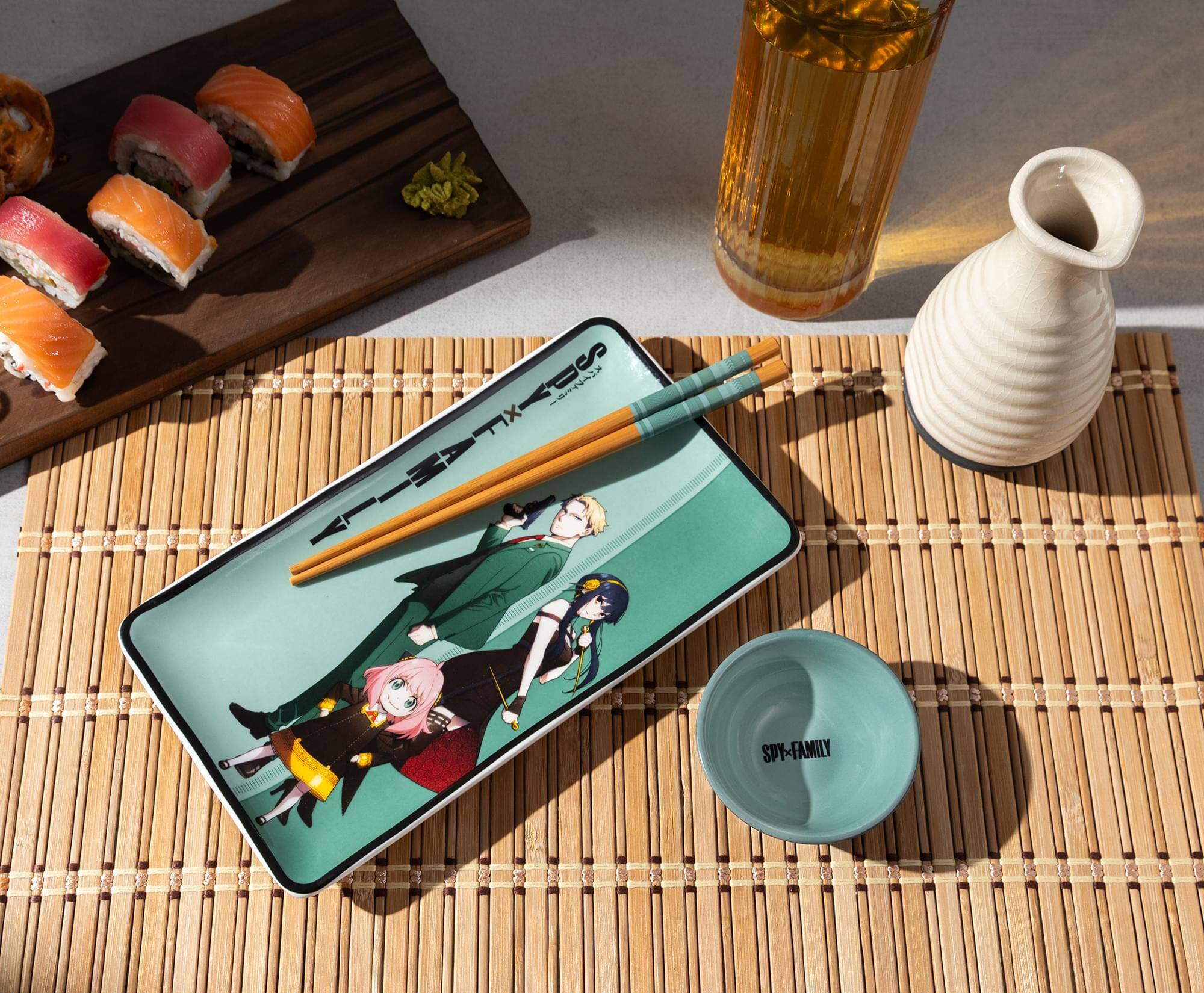 Alt View 3. Silver Buffalo - Spy x Family Trio 3-Piece Ceramic Sushi Set With Sauce Bowl and Chopsticks - Multi-Colored.