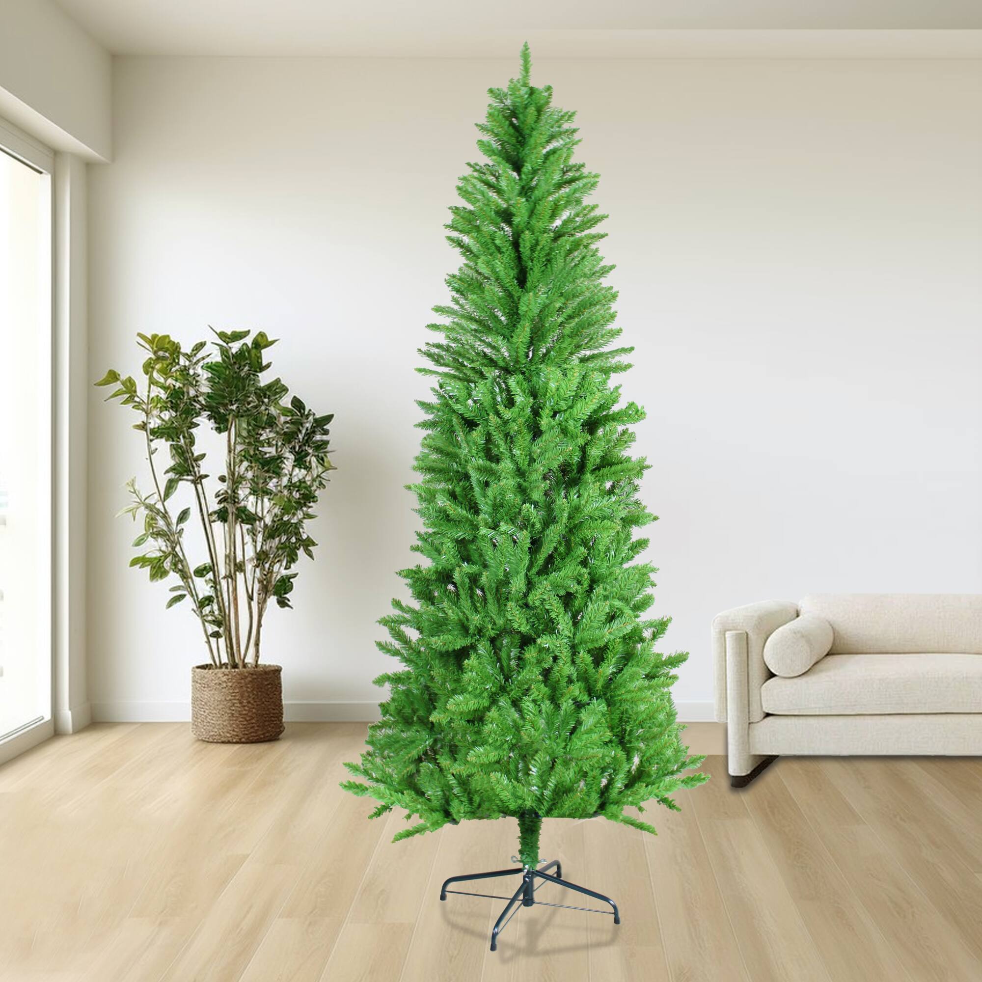 Back. ELEMENT ACE - 7-Foot Classic Pencil Christmas Tree with Dense Branches for Realistic Holiday Decorations in Small Spaces - Green.