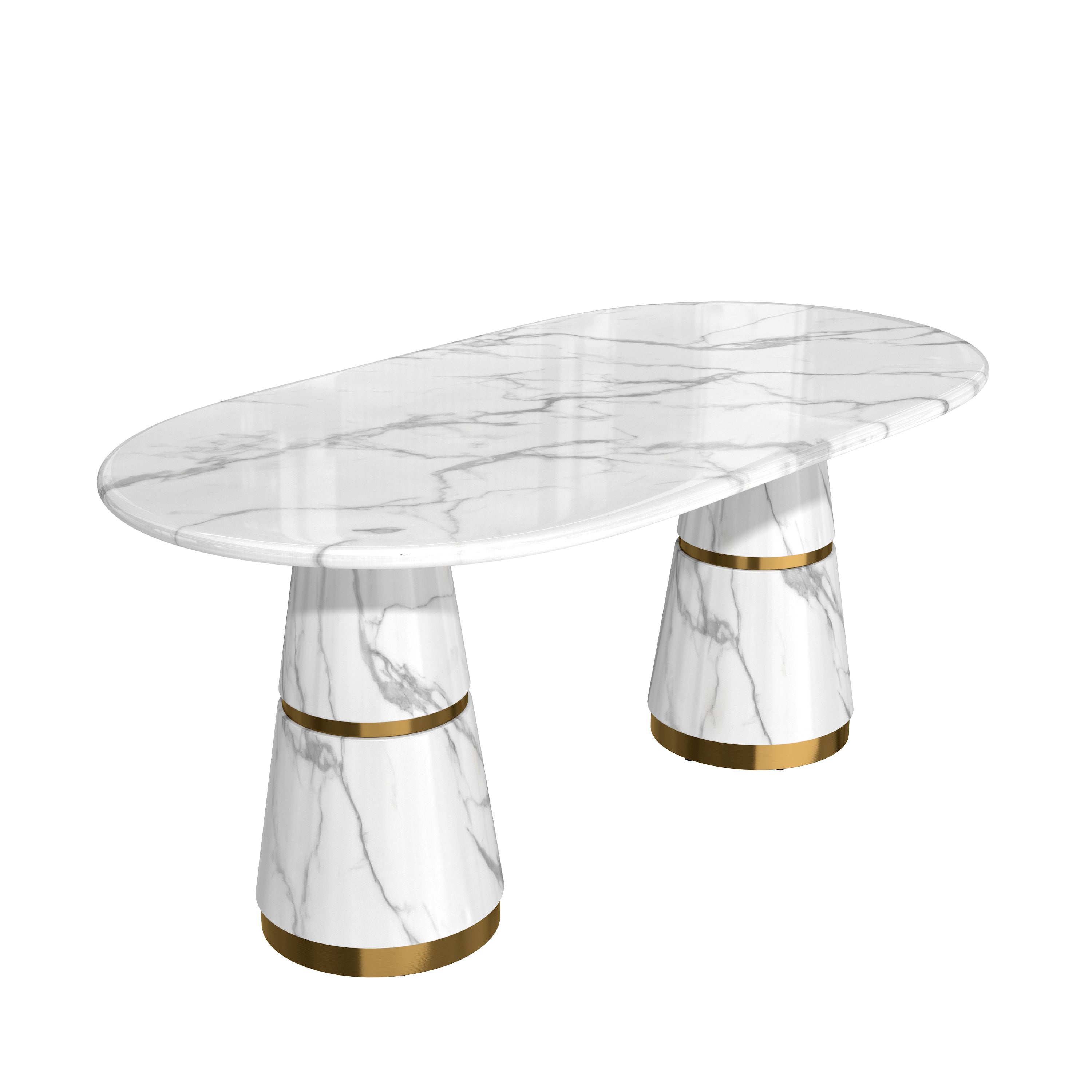 Alt View 7. Boyel Living - 70 Inch White Marble Double Pedestal Dining Table Seats 6 Modern Stainless Steel Base - White.