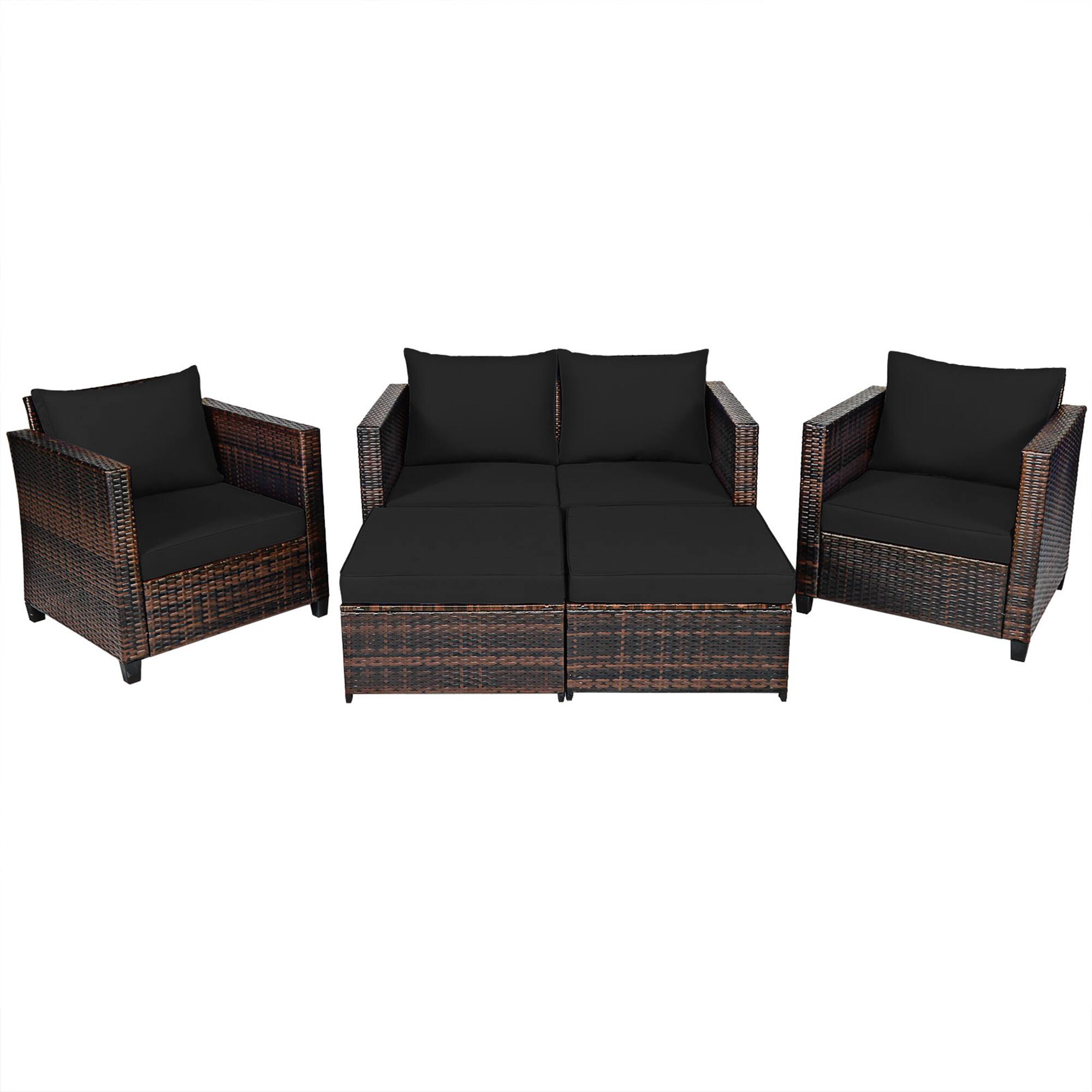 Alt View 8. Gymax - Gymax 5PCS Outdoor Patio Rattan Conversation Sofa Furniture Set w/ Black Cushions - Black.