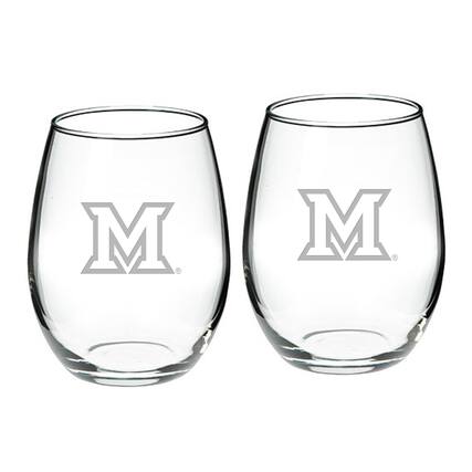 Front. Jardine - Miami University RedHawks 2-Piece 21oz. Stemless Wine Glass Set - Multicolor.
