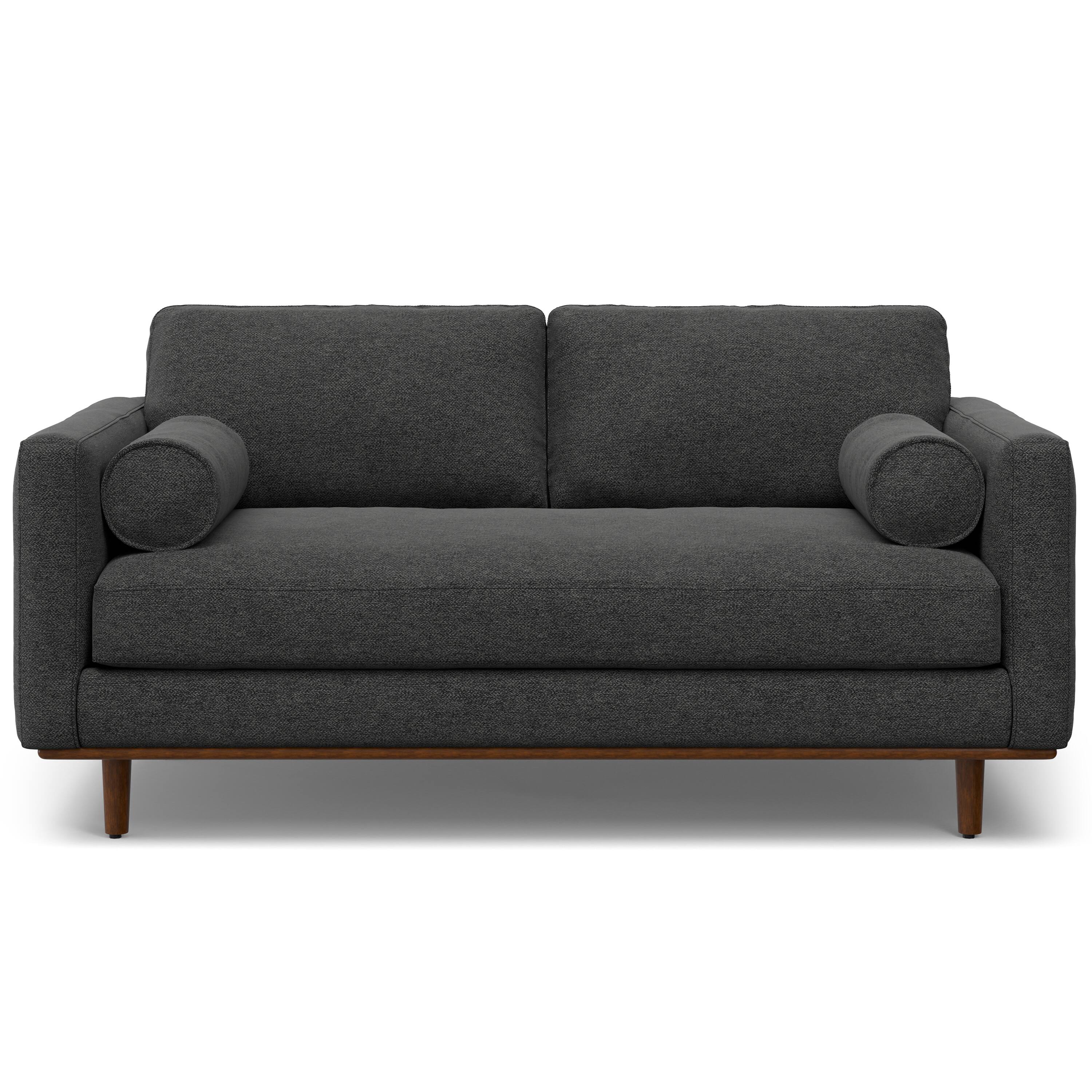 Alt View 2. Simpli Home - Morrison Mid-Century Modern 72 inch Wide Sofa with Ottoman Set in Charcoal Grey Tightly Woven Performance Fabric - Charcoal Grey.