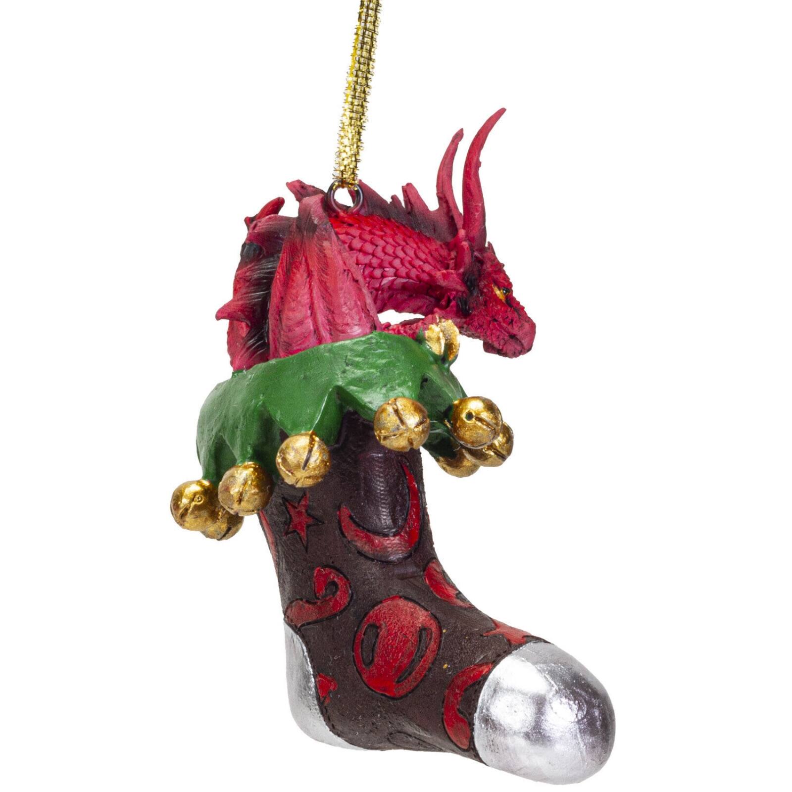 Left. Pacific Trading - Red Dragon in Stocking Christmas Tree Ornament 5 inch - Red.