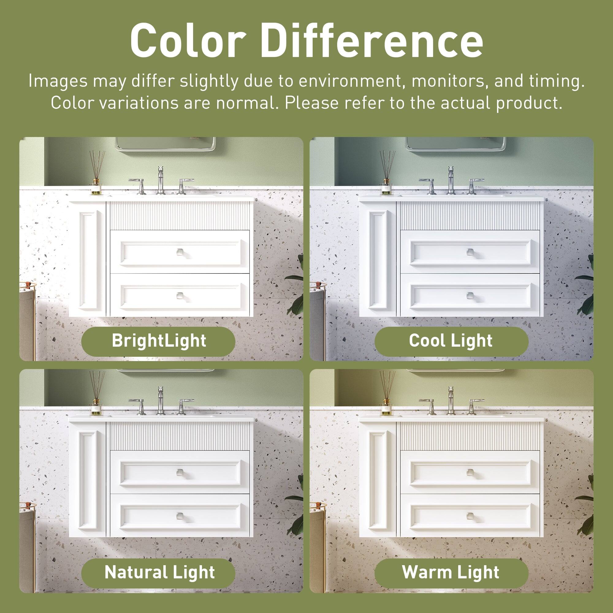 Color Difference  
Images may differ slightly due to environment, monitors, and timing. Color variations are normal. Please refer to the actual product.  

Bright Light  
Cool Light  
Natural Light  
Warm Light