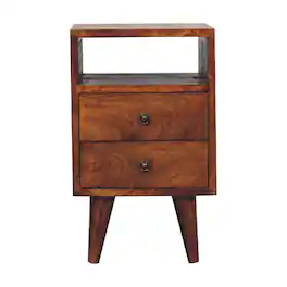 Artisan Furniture - Solid Wood Mini Classic Nightstand, 2 Drawer, 1 Open Shelve, Brown - Chestnut
