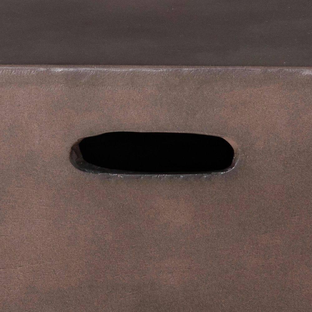Angle. Resenkos - 56" Firepit Table for Outside, 50,000 BTU Large Rectangular Stone Gas Firepit, Fits 20lb Tank, Brown.