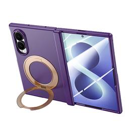 Dteck - Rugged Magnetic Case For Samsung Galaxy Z Fold8 Built-in Screen Protector,Ring Stand Hinge Protection Cover - Purple(Clear Film)
