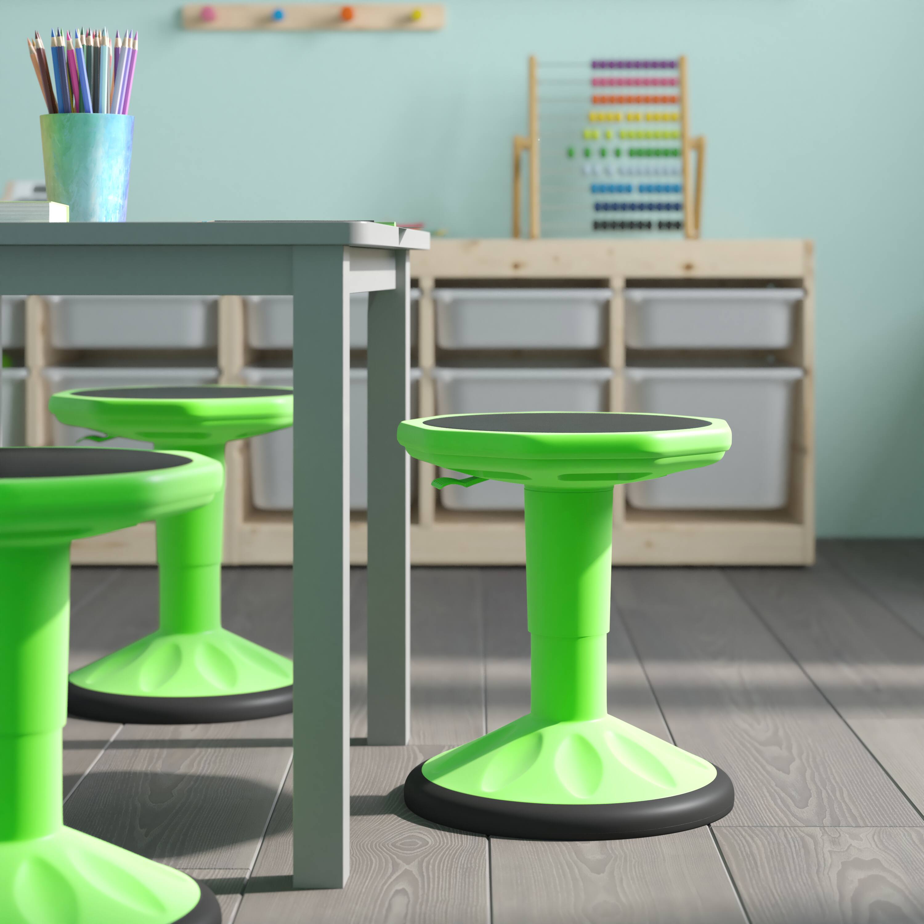 Alt View 5. Emma + Oliver - Saylor Height Adjustable Active Motion Stool for Kids with Weighted Rubber Non-Slip Bottom - Green.
